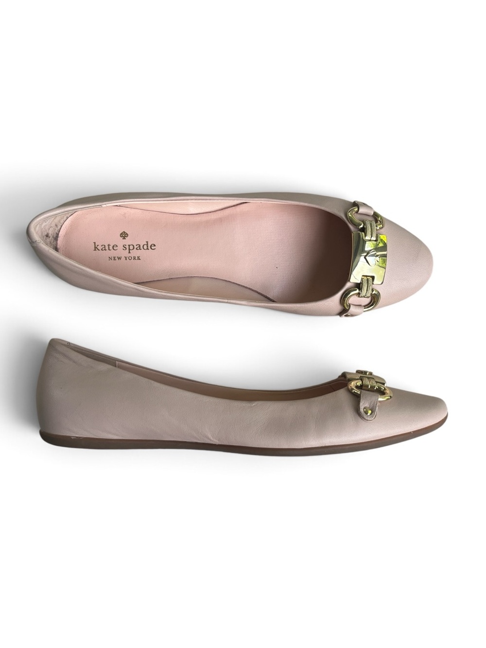 kate spade Pale Pink Leather Ballet Flats with Gold Chain Accent
